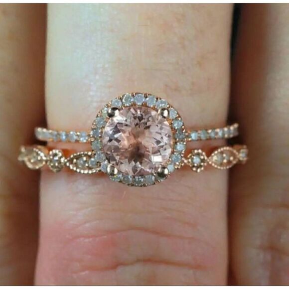 2Pcs Elegant Women's Proposal Romantic Bride Engagement & Party Ring Set - Picture 4 of 4